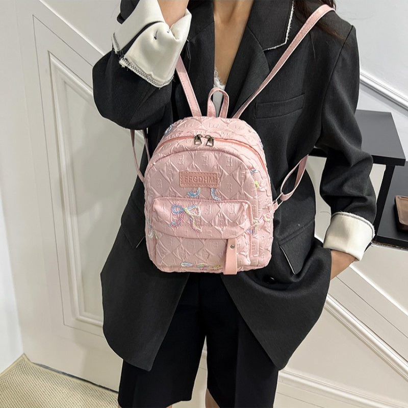 2025 Summer Women'S Backpack - Stylish Pink & Black Quilted Design with Floral Accents, Adjustable Straps, Multiple Compartments, Perfect for, Travel, and Everyday Use, Backpack for, Secure Zipper Closure