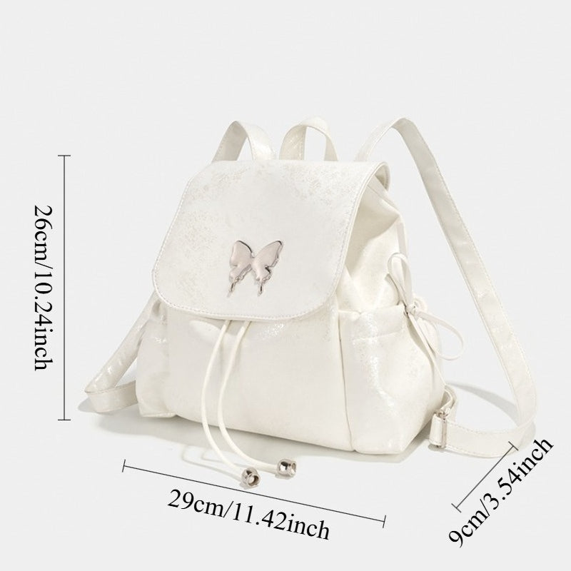 Women's Korean-Style White Layered Backpack - Golden-Tone Hardware & ic Closure, Adjustable Shoulder Straps, Purse-like Design for,, Travel - Elegant Handbag-Backpack Hybrid (\u002FKorean Fashion Collection