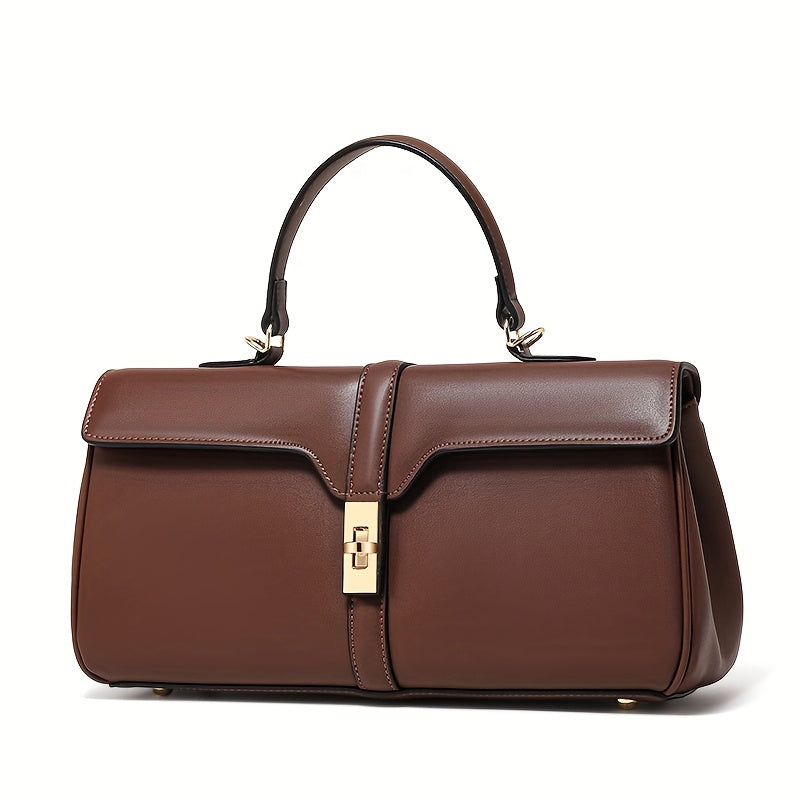 Women's Elegant Large Capacity Handbag - Sophisticated Convertible Clutch, with Golden-Tone Hardware, Zipper Closure, Structured design - Formal & Everyday Use - Available in Deep Brown\u002FBlack - Luxury Leather-like Women's Purse