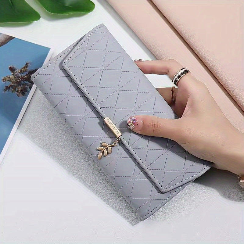 Women'S Elegant Retro Long Hand Wallet - 3-Fold Flip Purse with Zipper Closure, Golden-Tone Hardware & ID Window, Durable PVC Material, Multi-Compartment Organizer for Credit Cards, Cash & Everyday Use - & Multi-Color Options
