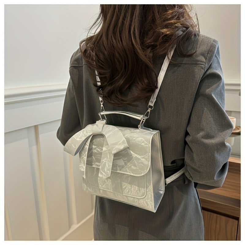 Women's Bow Detail Shoulder Bag - Minimalist Niche Design, Convertible to Crossbody Messenger Purse & Backpack, Perfect for Work Commute, Casual Outings & Shopping, Coffee Run, Everyday Essentials, Sleek Handbag, Hand Wash Only, Versatile Tote