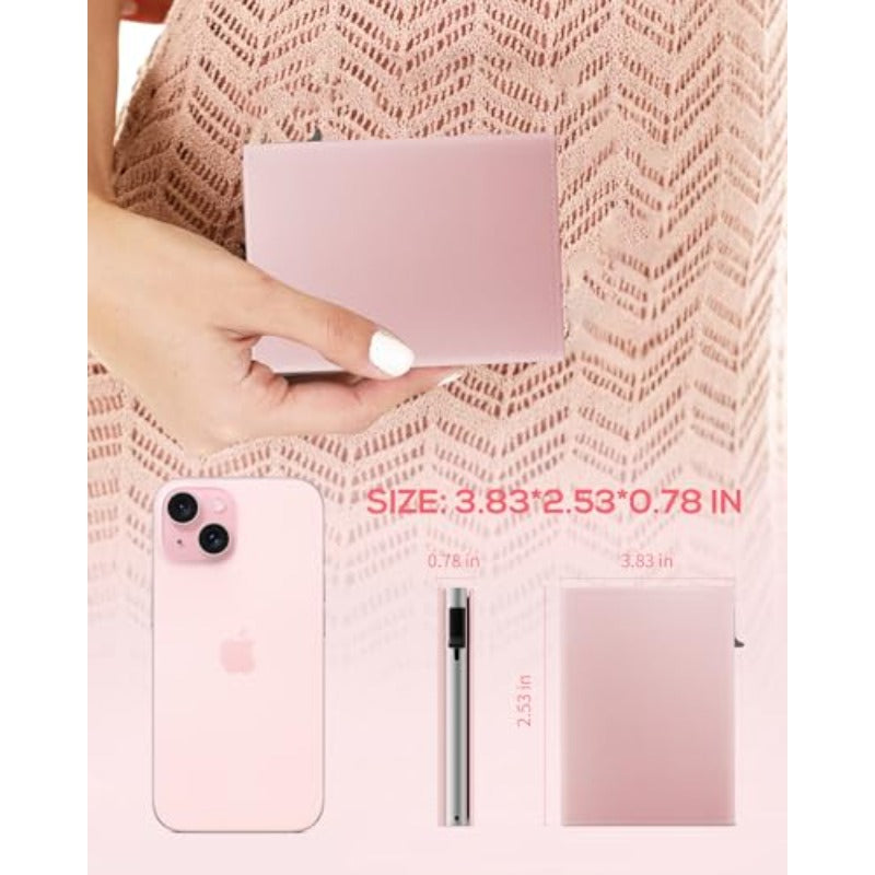 Womens Wallet Card Holder: Pop Up Card Case Genuine Leather RFID Blocking Slim Minimalist Thin Small Size 13 Card Capacitiy ID Window Cash Pocket Pink