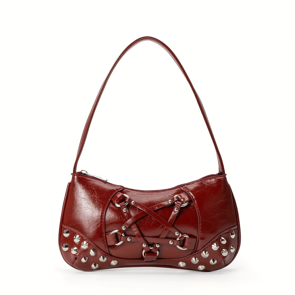 Women's Edgy Gothic Punk handbag - Shoulder Bag with Zipper Closure, Chain-like accents, Structured Purse for Everyday & Formal Events (Black\u002FRed) - Bold Statement Bag for Women, Formal Accessory, Streetstyle Accessory