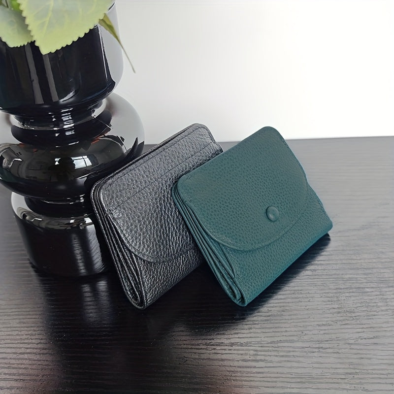 Women'S Genuine Leather Wallet - RFID Blocking, Coin Purse & Card Holder with Lychee Pattern, Soft Compact Design, Button Closure, Polyester Lined, Dry Clean Only, Elegant Everyday Accessory, Cute Wallet