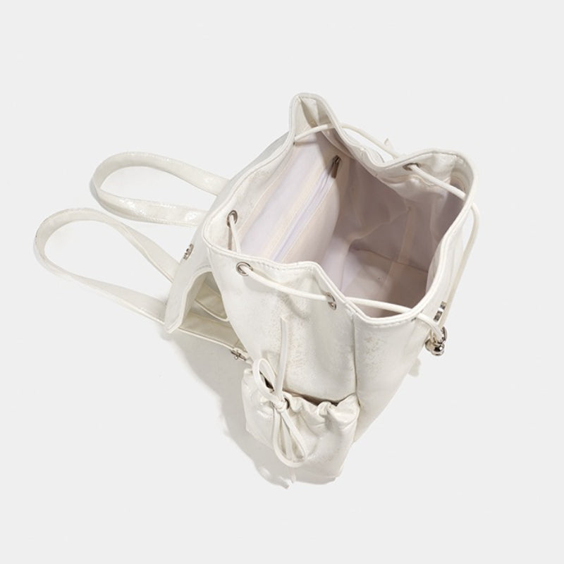 Women's Korean-Style White Layered Backpack - Golden-Tone Hardware & ic Closure, Adjustable Shoulder Straps, Purse-like Design for,, Travel - Elegant Handbag-Backpack Hybrid (\u002FKorean Fashion Collection