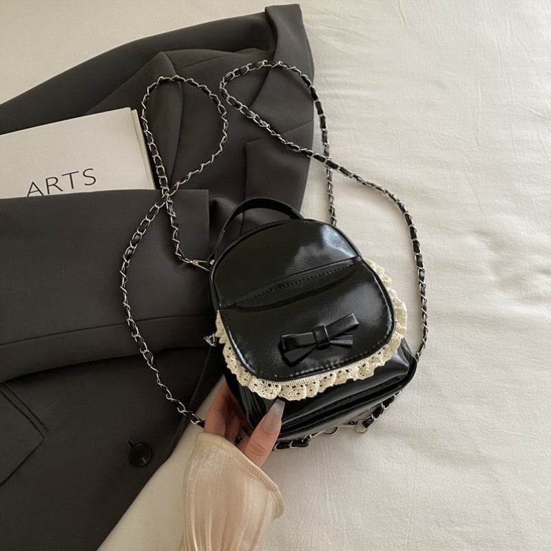 Women'S Stylish Synthetic Backpack with Lace Trim - Versatile Summer Shoulder Bag, Zipper Closure, Polyester Lining, Perfect for Casual or Formal Outfits, Casual Daypack | Lace Trim Backpack | Synthetic Bag, Backpack for School