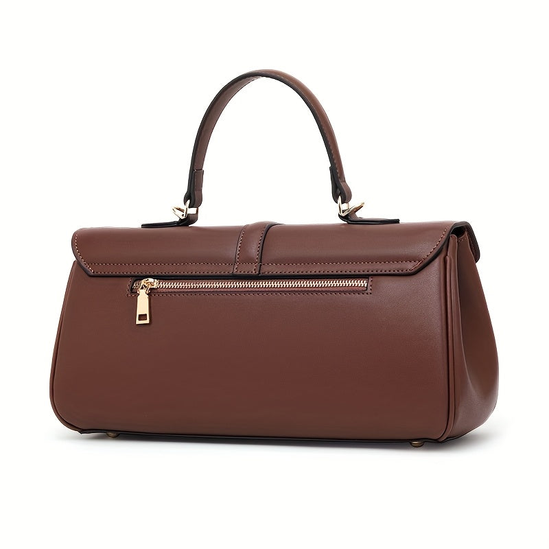 Women's Elegant Large Capacity Handbag - Sophisticated Convertible Clutch, with Golden-Tone Hardware, Zipper Closure, Structured design - Formal & Everyday Use - Available in Deep Brown\u002FBlack - Luxury Leather-like Women's Purse