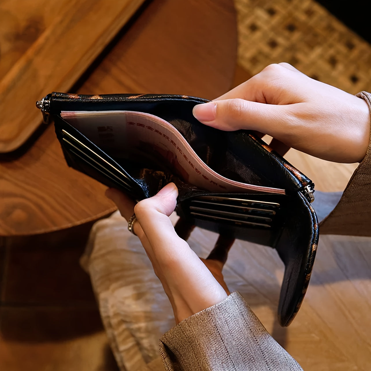 Women'S Leopard Print Wallet with Magnetic Closure & Photo Slot - Golden-Tone Hardware, Zipper Pocket & Coin Pocket, Golden-Tone Hardware, Compact Everyday Wallet For Women & S, Stylish Accessory, Fashionable Accessory, Fashion Lovers