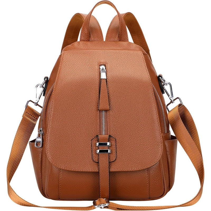 Women'S Convertible Backpack to Shoulder Bag - Elegant Minimalist design with flap closure, Golden-Tone Hardware, Spacious Interior Compartment & Front Zipper Pocket - for Work, Travel, Everyday Use - Sophisticated Women'S Purse