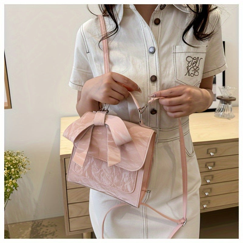 Women's Bow Detail Shoulder Bag - Minimalist Niche Design, Convertible to Crossbody Messenger Purse & Backpack, Perfect for Work Commute, Casual Outings & Shopping, Coffee Run, Everyday Essentials, Sleek Handbag, Hand Wash Only, Versatile Tote