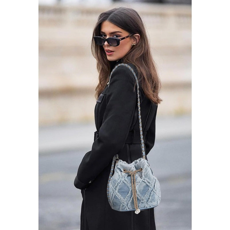 Denim Purse Crossbody Bucket Bag Denim Shoulder Purse Women Blue Small Boho Y2K