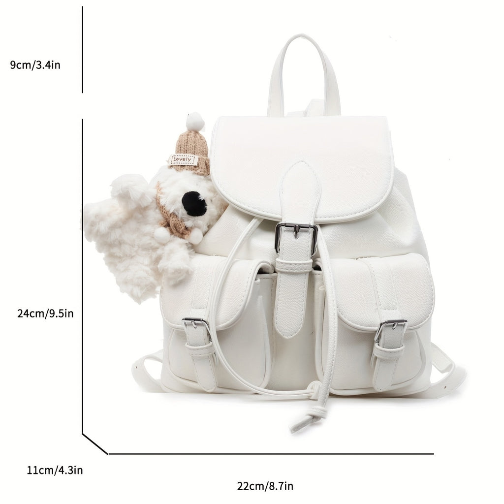 Chic Backpack Chic Lightweight Women's Korean Style Backpack | Two-Pocket Design, Adjustable Straps, Black, Casual Daypack