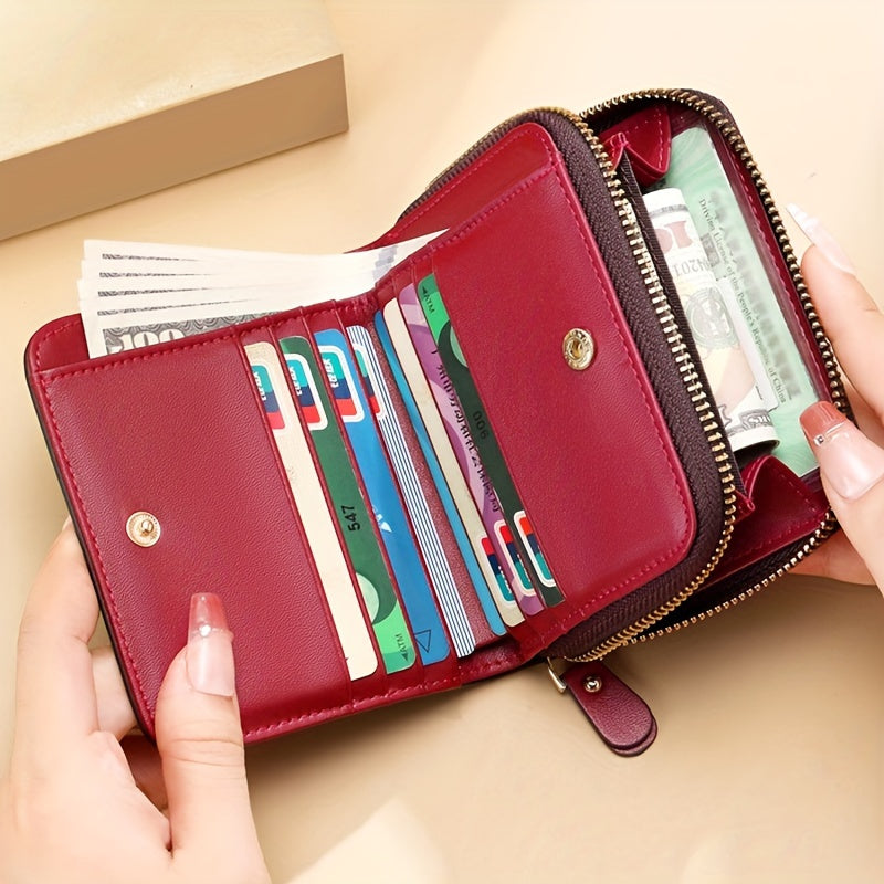 Ondy Women's Anti-Theft Short Bifold Wallet with Snap Closure - Vintage  Compact Purse, Zippered Coin Pocket & Credit Card\u002FID Window (Cash Holder) - Neutral Design for Everyday Carry &