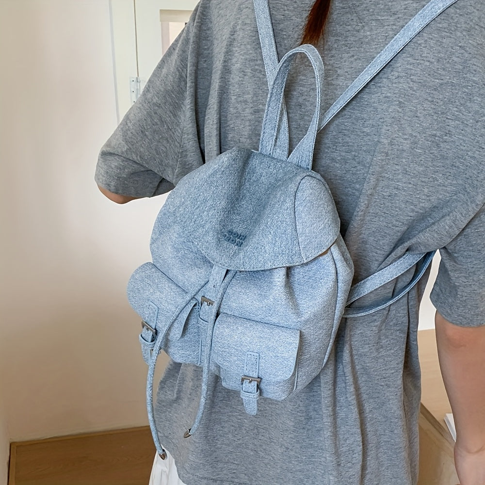 Women's Backpack - /White/Black/Yellow/ Blue, Adjustable Strap & Golden-Tone Hardware, Mini Bookbag with Drawstring Closure, Handbag-to-School//Casual Purse, Durable & PU Edges