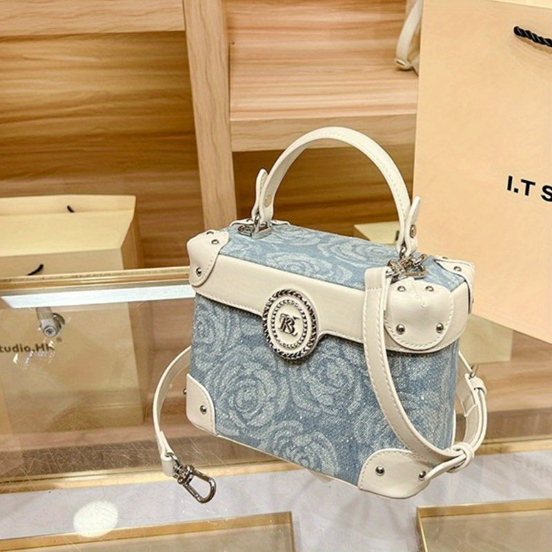 Style Decode Handbag for Women, Minimalist Bucket Bag, Lightweight Luxury Handbag with Magnetic Closure, Blue Cloud Pattern, Polyester Lining, Perfect for Casual & Office Use