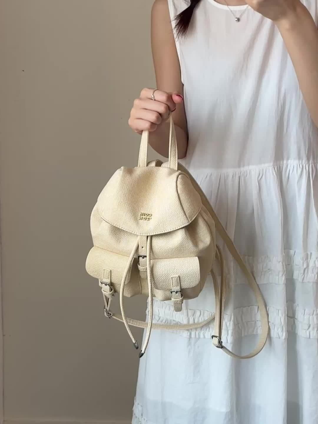 Women's Backpack - /White/Black/Yellow/ Blue, Adjustable Strap & Golden-Tone Hardware, Mini Bookbag with Drawstring Closure, Handbag-to-School//Casual Purse, Durable & PU Edges