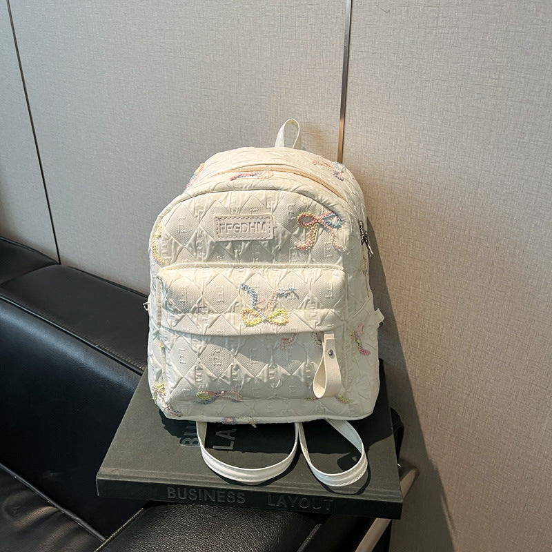 2025 Summer Women'S Backpack - Stylish Pink & Black Quilted Design with Floral Accents, Adjustable Straps, Multiple Compartments, Perfect for, Travel, and Everyday Use, Backpack for, Secure Zipper Closure