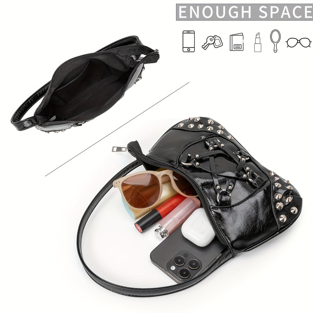 Women's Edgy Gothic Punk handbag - Shoulder Bag with Zipper Closure, Chain-like accents, Structured Purse for Everyday & Formal Events (Black\u002FRed) - Bold Statement Bag for Women, Formal Accessory, Streetstyle Accessory