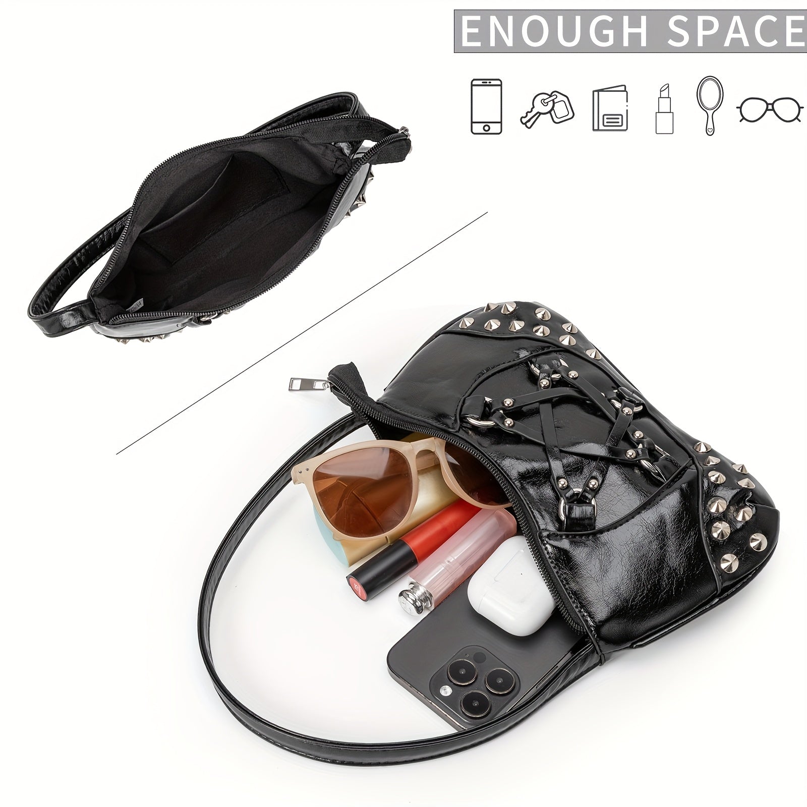 Women's Edgy Gothic Punk handbag - Shoulder Bag with Zipper Closure, Chain-like accents, Structured Purse for Everyday & Formal Events (Black\u002FRed) - Bold Statement Bag for Women, Formal Accessory, Streetstyle Accessory