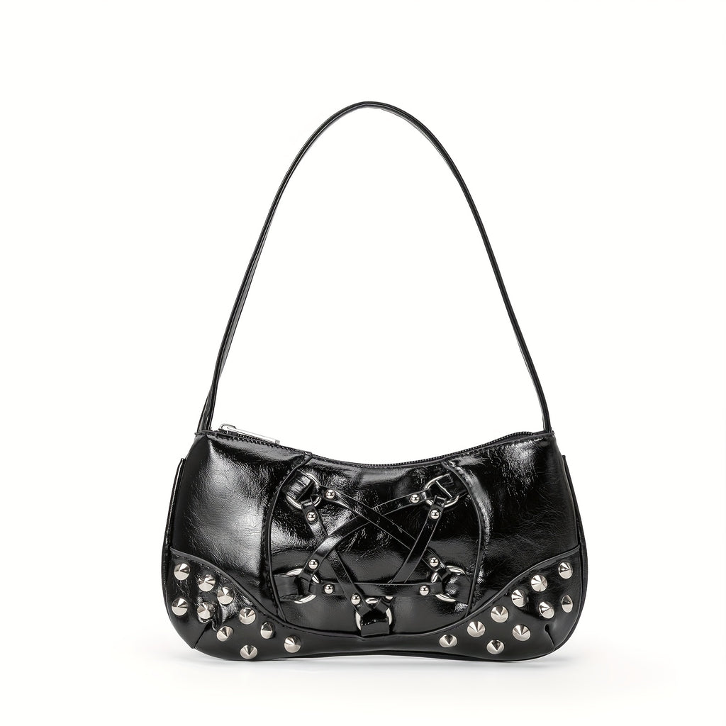Women's Edgy Gothic Punk handbag - Shoulder Bag with Zipper Closure, Chain-like accents, Structured Purse for Everyday & Formal Events (Black\u002FRed) - Bold Statement Bag for Women, Formal Accessory, Streetstyle Accessory