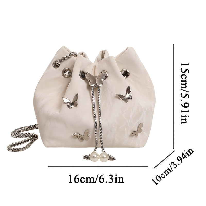 Fashionable Butterfly Crossbody Bag, Pleated Drawstring Butterfly Shoulder Crossbody Bag For Women, Small Chic Bucket Bag, Perfect For Work, Shopping, And Travel