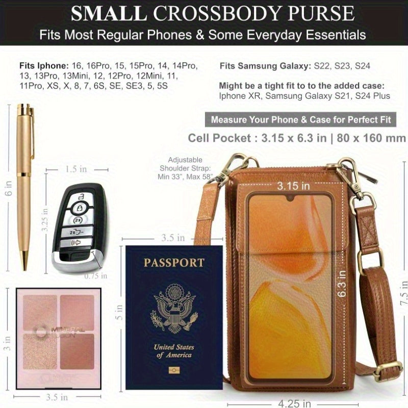 Crossbody Faux Leather Wallet Phone Purse, Anti Theft and RFID Blocking, Small Elegant Design for Travel