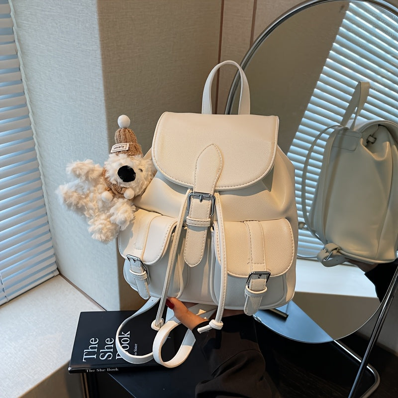 Chic Backpack Chic Lightweight Women's Korean Style Backpack | Two-Pocket Design, Adjustable Straps, Black, Casual Daypack