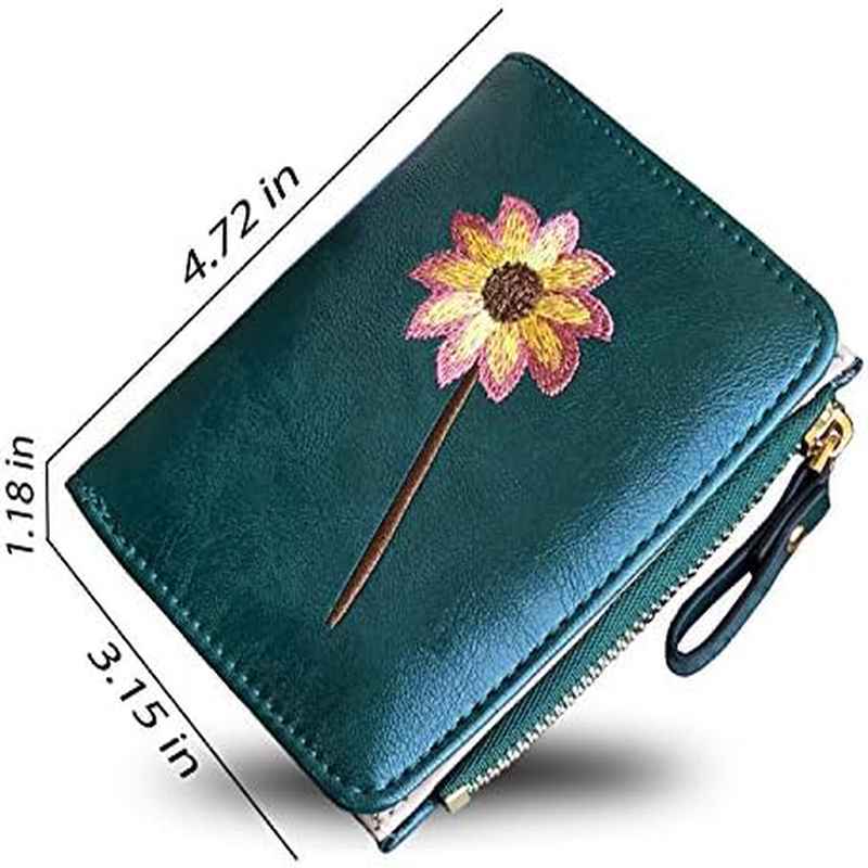 Wallet Small Bifold | RFID, Compact Female Cute Mini Zipper Coin Card Purse for Teen, Green, Fabric, Cartoon Pattern, Hand Washable