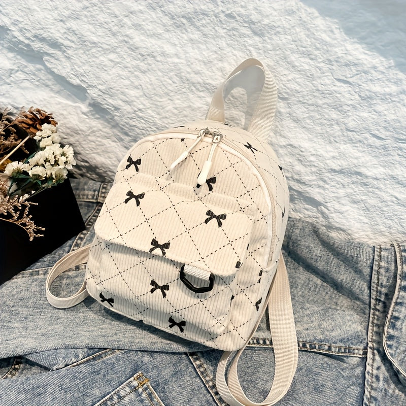 Fashion Mom Travel Backpack - Lightweight Mini Daypack with Bow Accent & Bow-Shaped pattern (Multi-Color Options), Durable Nylon & for, Day Trips, Airplane\u002FTrain Commute - Stylish Compact Backpack