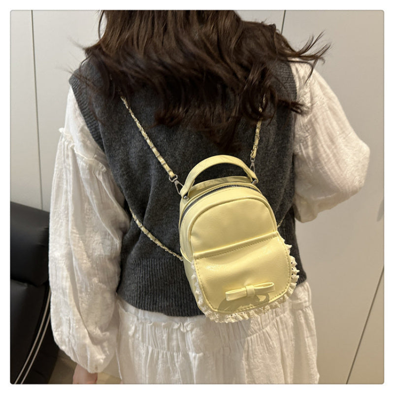 Women'S Stylish Synthetic Backpack with Lace Trim - Versatile Summer Shoulder Bag, Zipper Closure, Polyester Lining, Perfect for Casual or Formal Outfits, Casual Daypack | Lace Trim Backpack | Synthetic Bag, Backpack for School