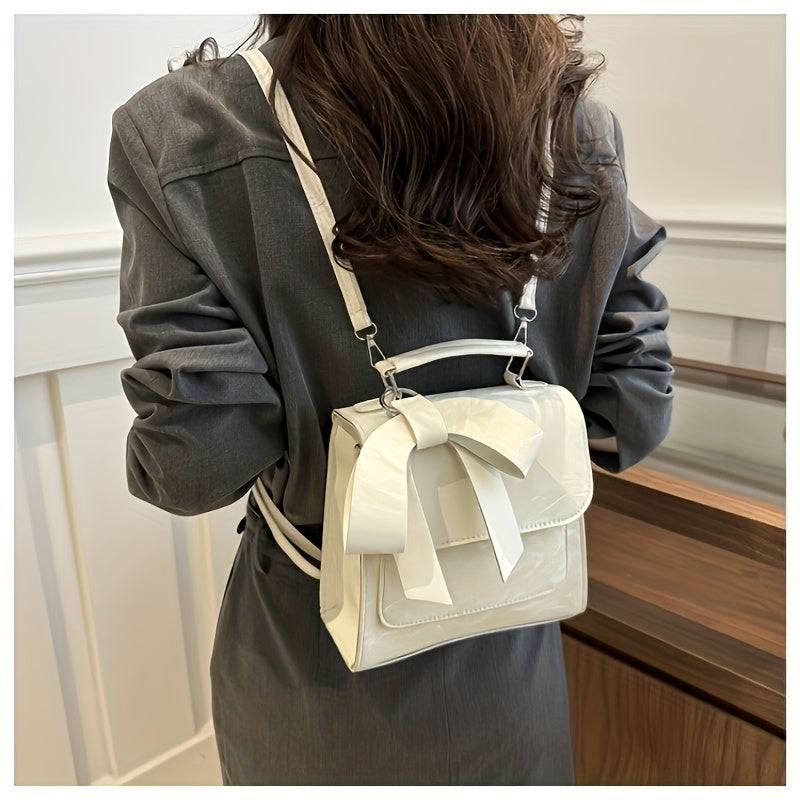 Women's Bow Detail Shoulder Bag - Minimalist Niche Design, Convertible to Crossbody Messenger Purse & Backpack, Perfect for Work Commute, Casual Outings & Shopping, Coffee Run, Everyday Essentials, Sleek Handbag, Hand Wash Only, Versatile Tote