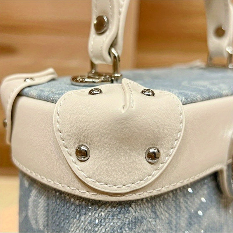 Style Decode Handbag for Women, Minimalist Bucket Bag, Lightweight Luxury Handbag with Magnetic Closure, Blue Cloud Pattern, Polyester Lining, Perfect for Casual & Office Use