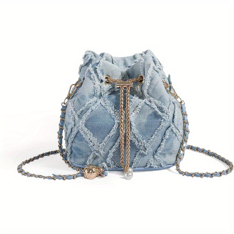 Denim Purse Crossbody Bucket Bag Denim Shoulder Purse Women Blue Small Boho Y2K