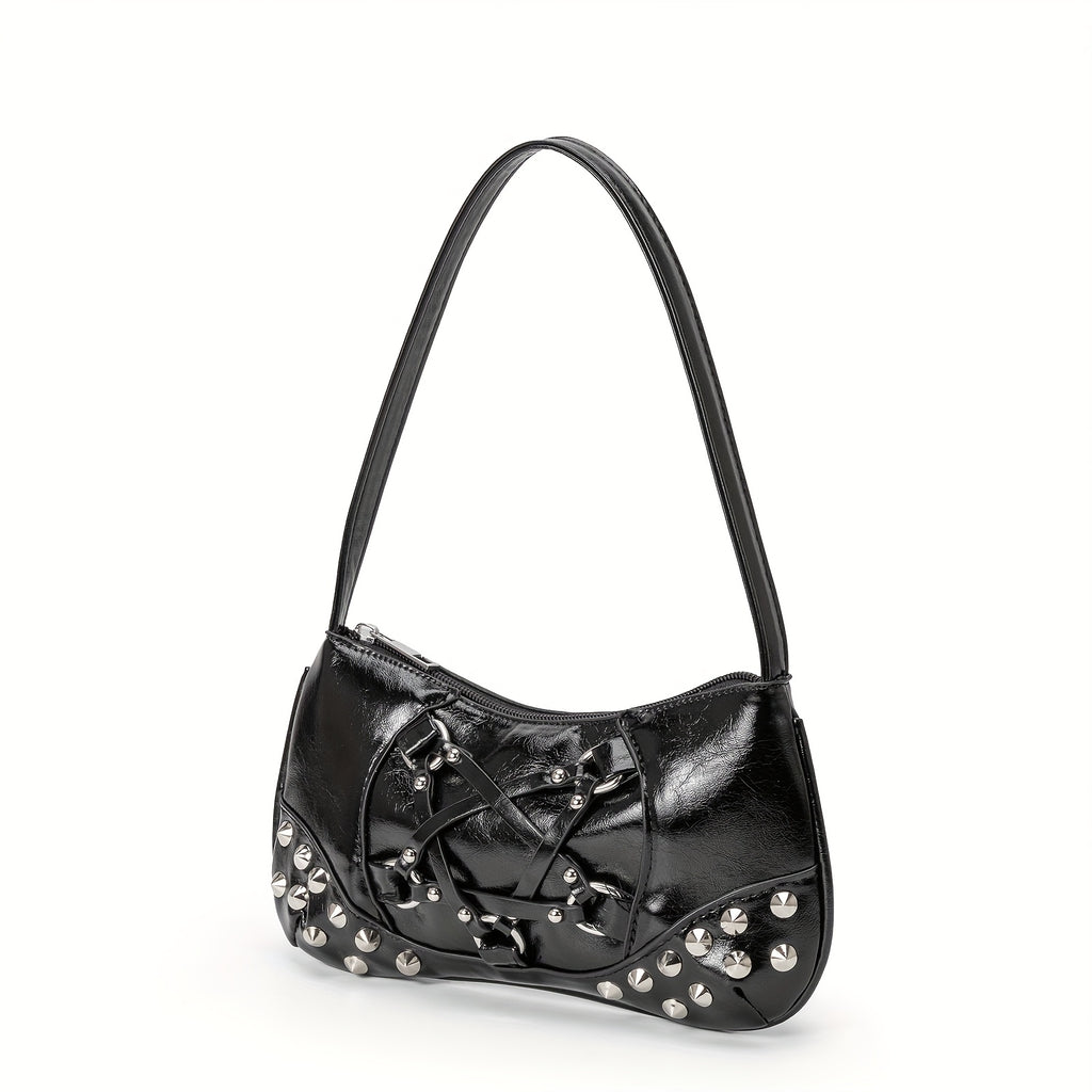 Women's Edgy Gothic Punk handbag - Shoulder Bag with Zipper Closure, Chain-like accents, Structured Purse for Everyday & Formal Events (Black\u002FRed) - Bold Statement Bag for Women, Formal Accessory, Streetstyle Accessory