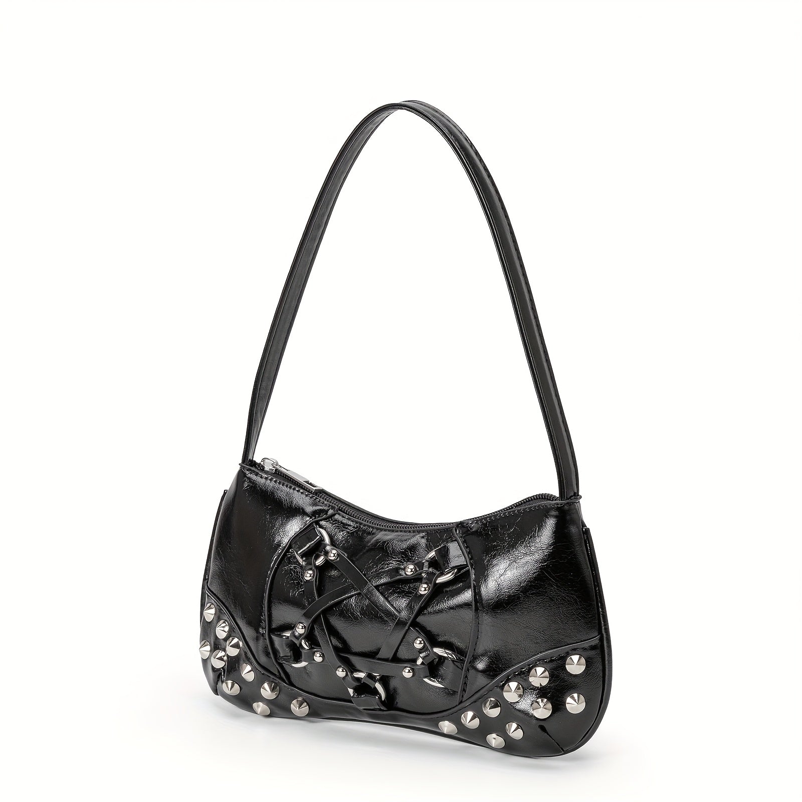 Women's Edgy Gothic Punk handbag - Shoulder Bag with Zipper Closure, Chain-like accents, Structured Purse for Everyday & Formal Events (Black\u002FRed) - Bold Statement Bag for Women, Formal Accessory, Streetstyle Accessory