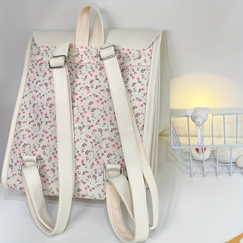 Lightweight Floral Print Backpack for Women | Polyester | Adjustable Strap, Buckle Closure, Lightweight | Student Bookbag | Women | Casual Style | Korean 2024 New Design