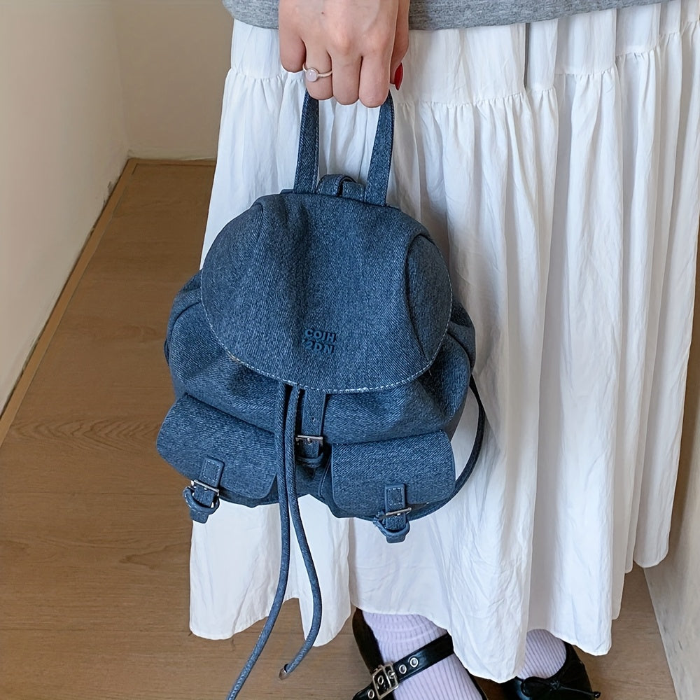 Women's Backpack - /White/Black/Yellow/ Blue, Adjustable Strap & Golden-Tone Hardware, Mini Bookbag with Drawstring Closure, Handbag-to-School//Casual Purse, Durable & PU Edges