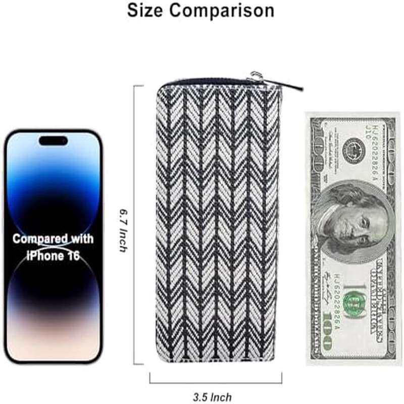 Double Zipper Wallet for Woman - Clutch Purse | Cell Phone Holder for Phone Card Coin Cash, Made of Linen