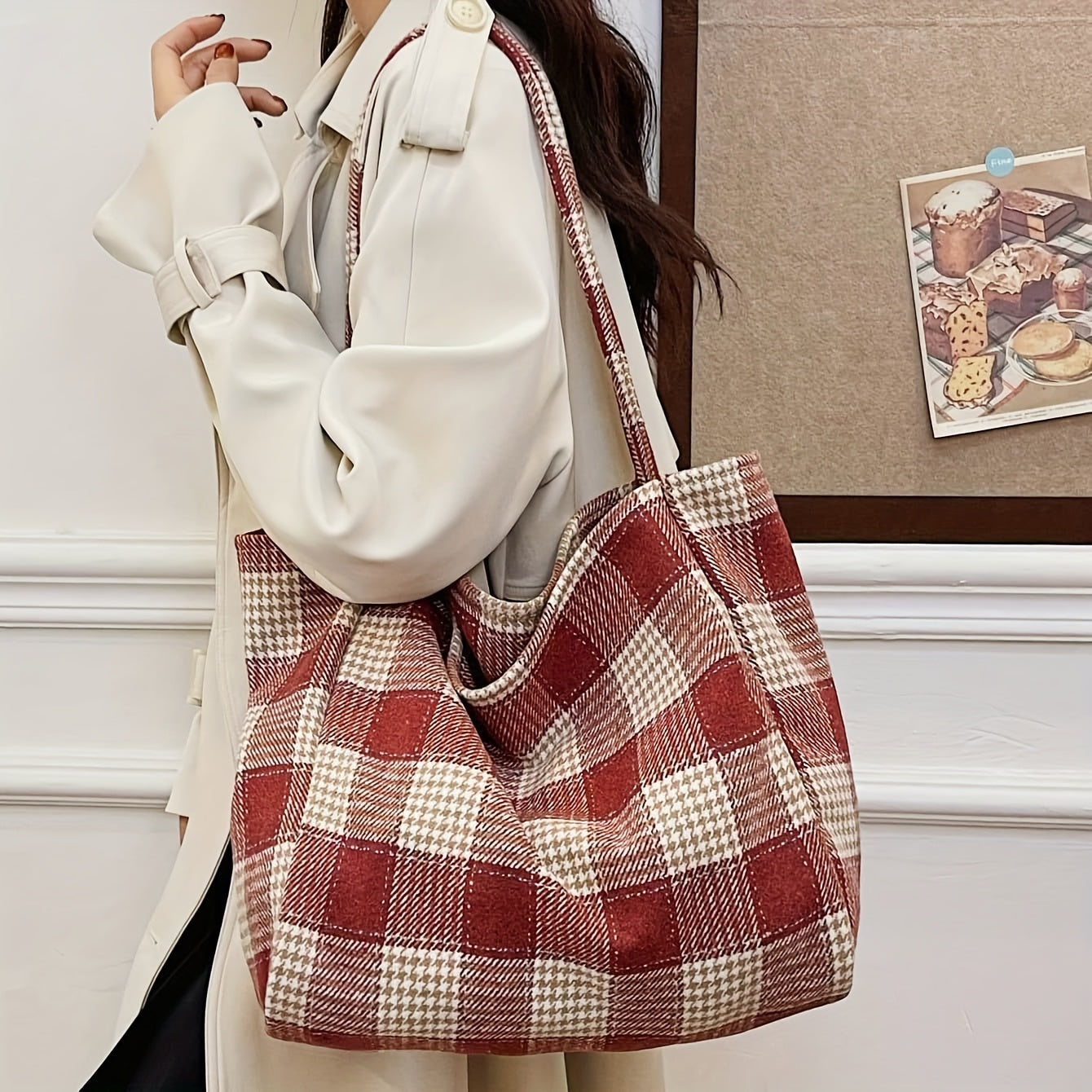 Autumn And Winter Large Capacity Christmas Ins Style All-Match Plaid Bag Female Bag Student Commuter Tote Bag