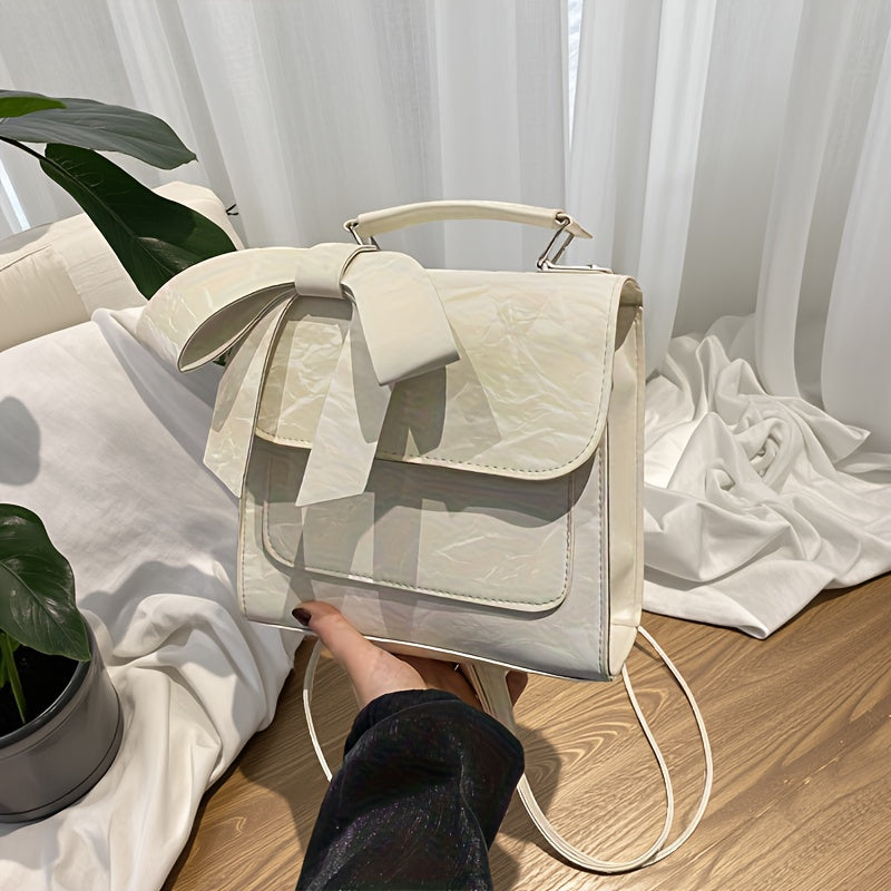 Women's Bow Detail Shoulder Bag - Minimalist Niche Design, Convertible to Crossbody Messenger Purse & Backpack, Perfect for Work Commute, Casual Outings & Shopping, Coffee Run, Everyday Essentials, Sleek Handbag, Hand Wash Only, Versatile Tote