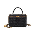 Luxury Women's Quilted Chain-Link Handbag - Synthetic Leather Black Shoulder Bag with Golden-Tone Hardware, Chain Strap & Snap Closure, Structured Tote for Everyday & Special Occasions, Versatile Elegant Purse
