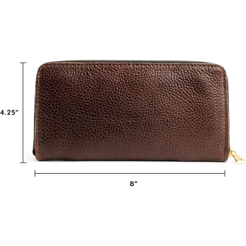 Portland Leather Goods Women's Handcrafted Full-Grain Leather Wallet - Large Capacity Expandable Accordion Zipper Wallet with 8 Card Slots, Golden-Tone Zippers & Coin Pocket, Durable Brown\u002FTan Handmade Women's Money Holder (Portland Brand