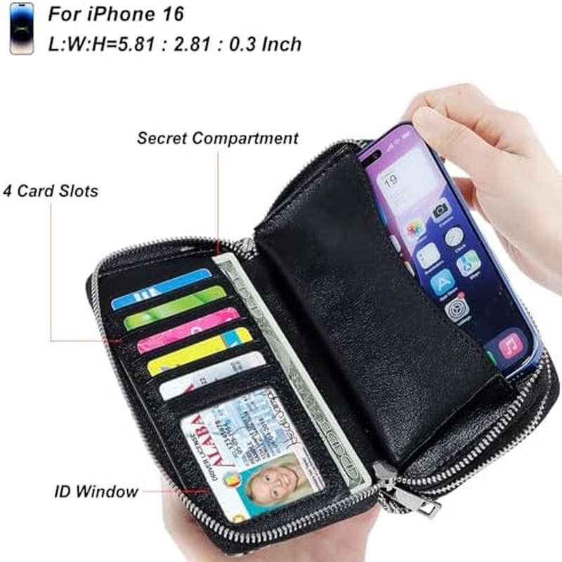 Double Zipper Wallet for Woman - Clutch Purse | Cell Phone Holder for Phone Card Coin Cash, Made of Linen