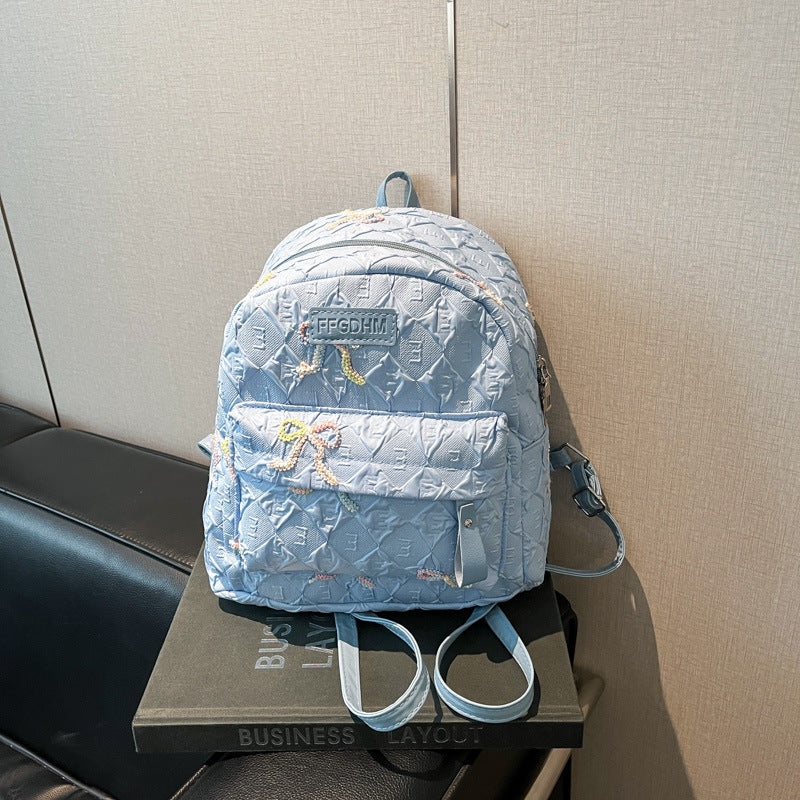 2025 Summer Women'S Backpack - Stylish Pink & Black Quilted Design with Floral Accents, Adjustable Straps, Multiple Compartments, Perfect for, Travel, and Everyday Use, Backpack for, Secure Zipper Closure