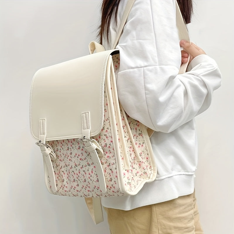 Lightweight Floral Print Backpack for Women | Polyester | Adjustable Strap, Buckle Closure, Lightweight | Student Bookbag | Women | Casual Style | Korean 2024 New Design