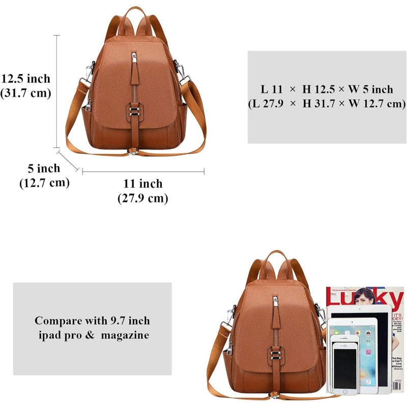 Women'S Convertible Backpack to Shoulder Bag - Elegant Minimalist design with flap closure, Golden-Tone Hardware, Spacious Interior Compartment & Front Zipper Pocket - for Work, Travel, Everyday Use - Sophisticated Women'S Purse