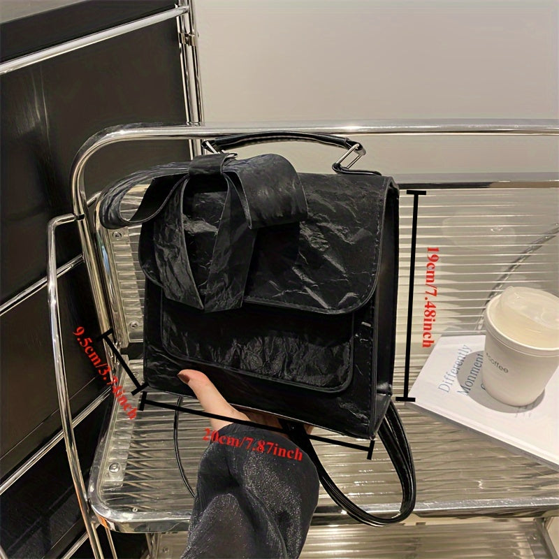 Women's Bow Detail Shoulder Bag - Minimalist Niche Design, Convertible to Crossbody Messenger Purse & Backpack, Perfect for Work Commute, Casual Outings & Shopping, Coffee Run, Everyday Essentials, Sleek Handbag, Hand Wash Only, Versatile Tote