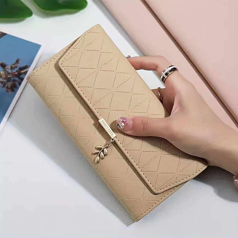 Women'S Elegant Retro Long Hand Wallet - 3-Fold Flip Purse with Zipper Closure, Golden-Tone Hardware & ID Window, Durable PVC Material, Multi-Compartment Organizer for Credit Cards, Cash & Everyday Use - & Multi-Color Options