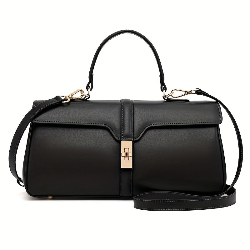 Women's Elegant Large Capacity Handbag - Sophisticated Convertible Clutch, with Golden-Tone Hardware, Zipper Closure, Structured design - Formal & Everyday Use - Available in Deep Brown\u002FBlack - Luxury Leather-like Women's Purse