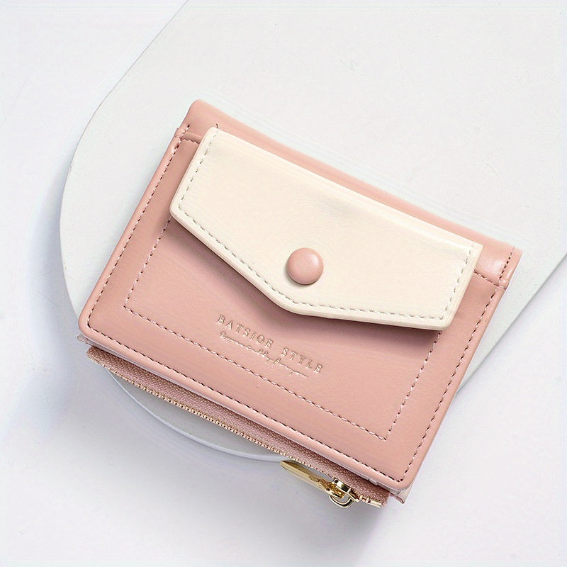 2025 Colorful Women'S Clutch Wallet - Stylish PU Synthetic Card Holder with Snap Closure, Pastel Mint Green & Pink Design, Compact & Lightweight for Everyday Use, Cute Wallet